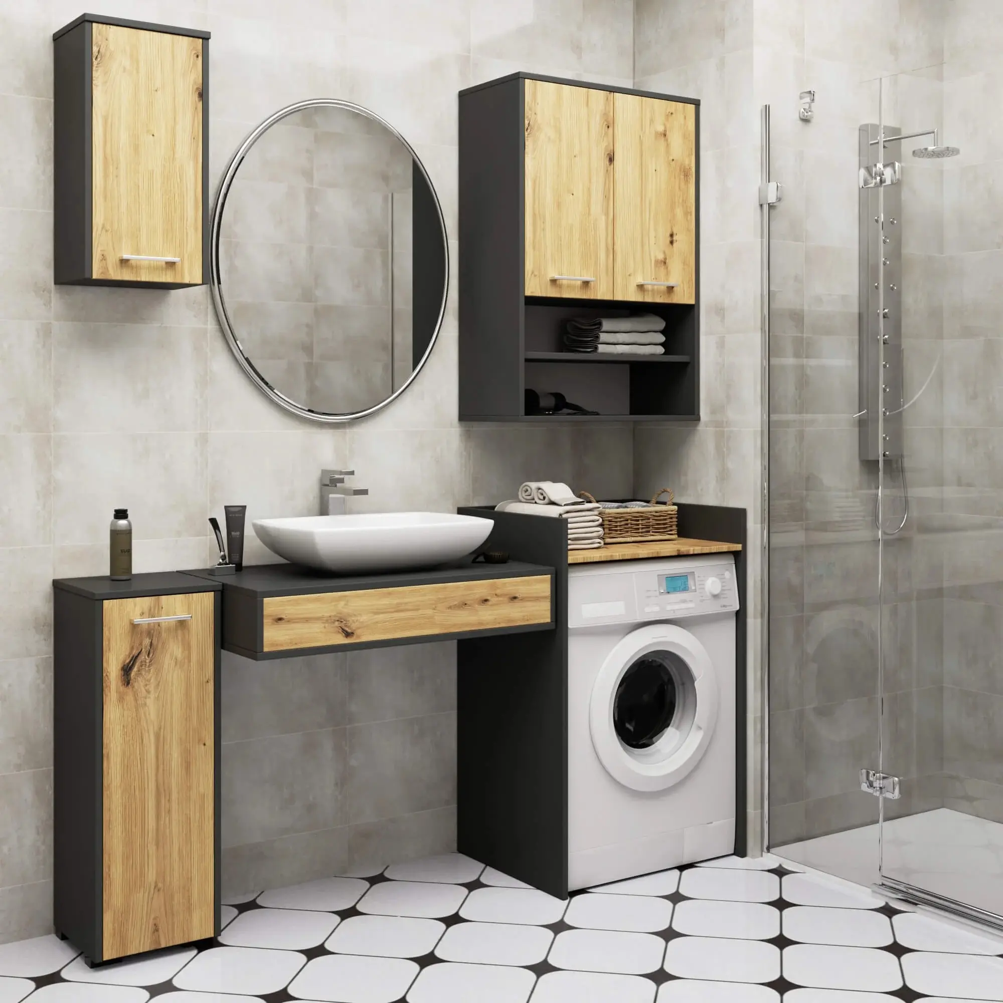 Dulap suspendat Akord Fin H934 W64 2D 1P (Graphite Grey/Artisan Oak)