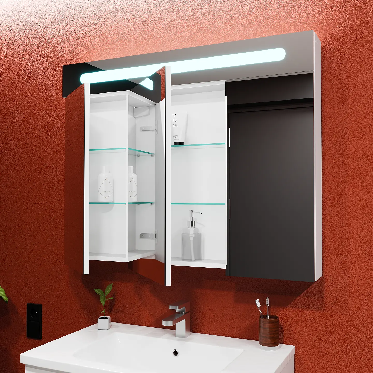 Dulap cu oglinda Bayro Portis LED 1000x800 (White)