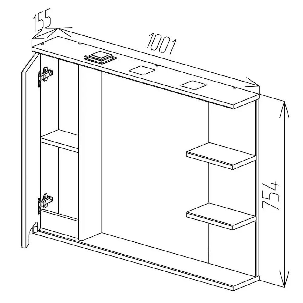 Шкаф с зеркалом Bayro Positano 1000x750 Left (White Matte)