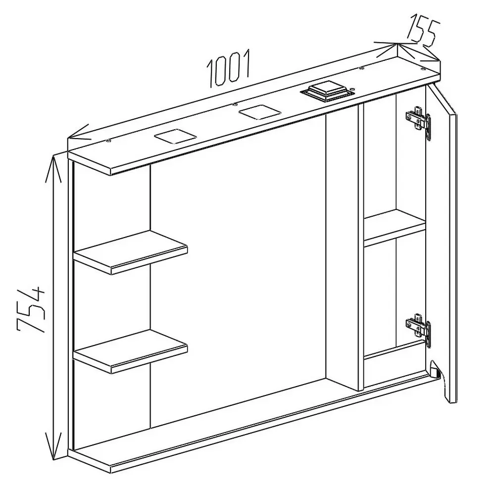 Dulap cu oglinda Bayro Positano 1000x750 Right (White Matte)