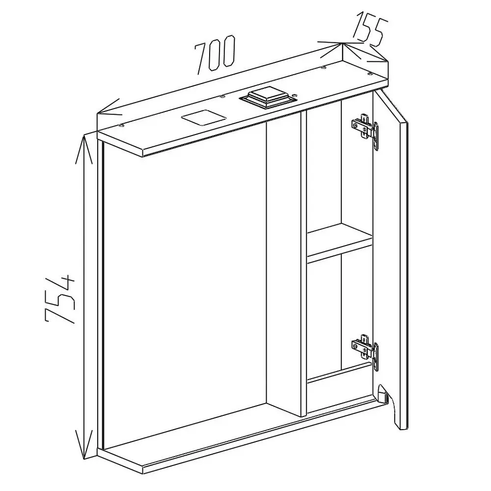 Dulap cu oglinda Bayro Positano 700x750 Right (White Matte)