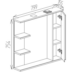 Шкаф с зеркалом Bayro Studio 800x750 Right (White) Thumb