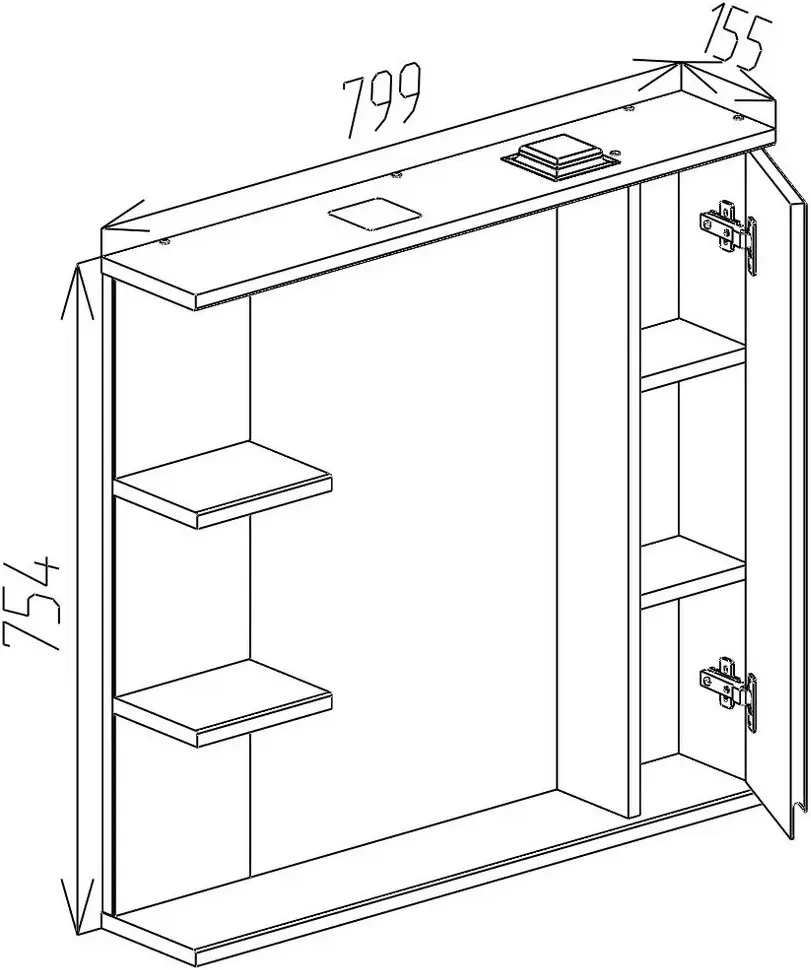 Шкаф с зеркалом Bayro Studio 800x750 Right (White)