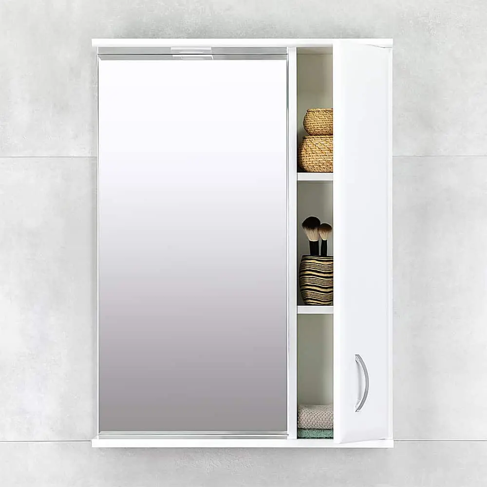 Dulap cu oglinda Bayro Tory 600x750 Right (White Matte) - 4