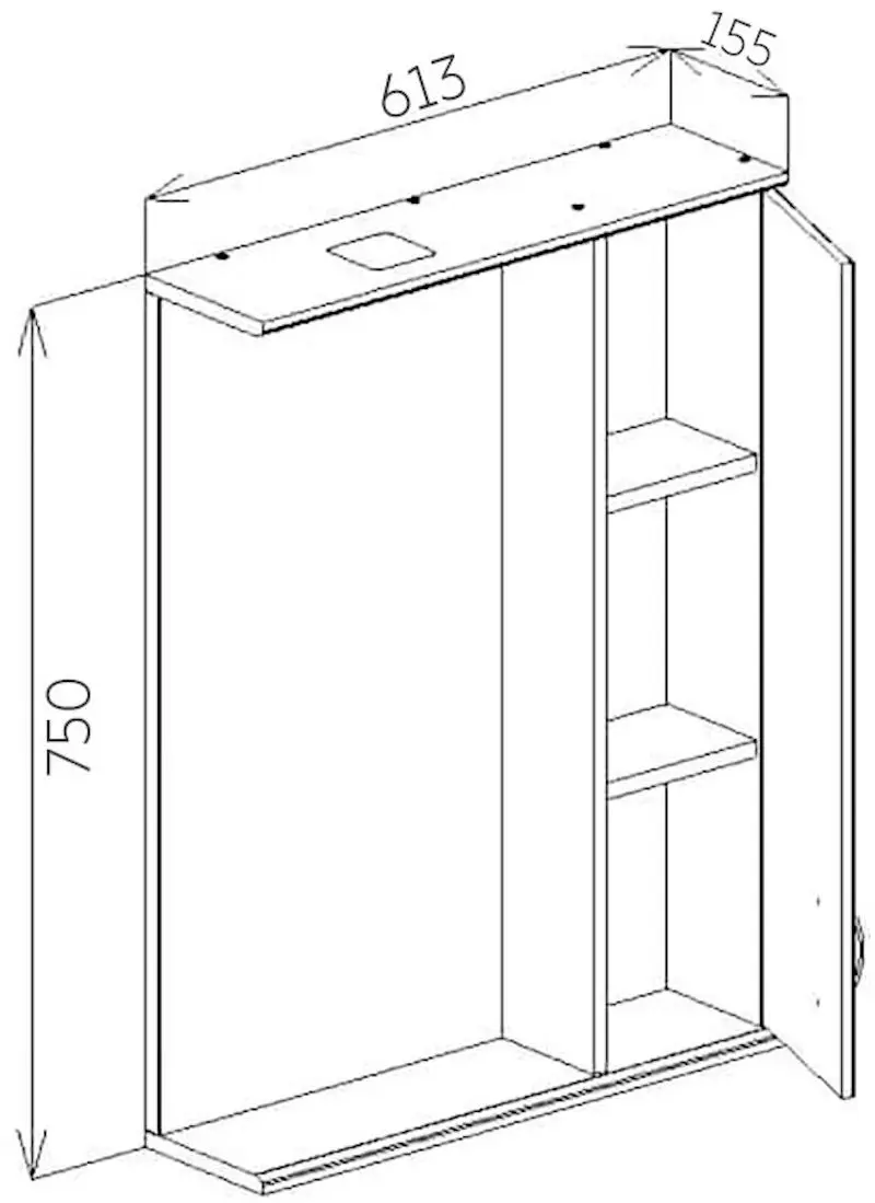 Dulap cu oglinda Bayro Tory 600x750 Right (White Matte) - 5