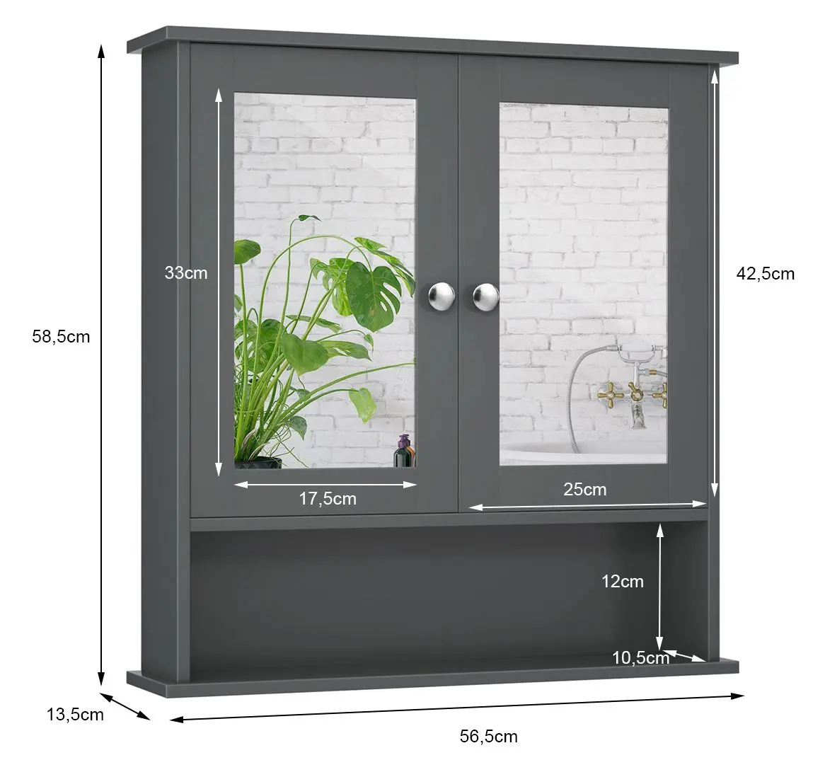 Dulap cu oglinda Costway BA7910GR (Grey)