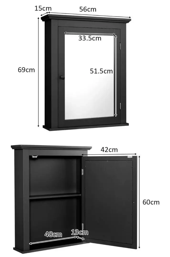 Dulap cu oglinda Costway HW59321BK (Black)