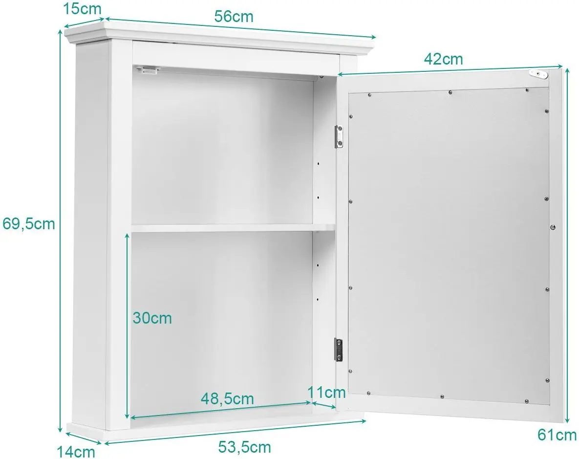 Шкаф с зеркалом Costway HW59321WH (White)