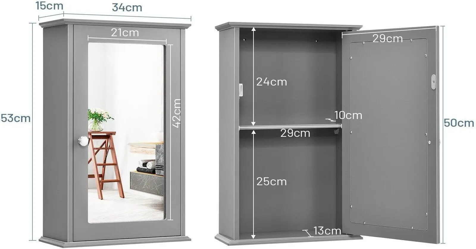 Dulap cu oglinda Costway HW65846GR (Grey)