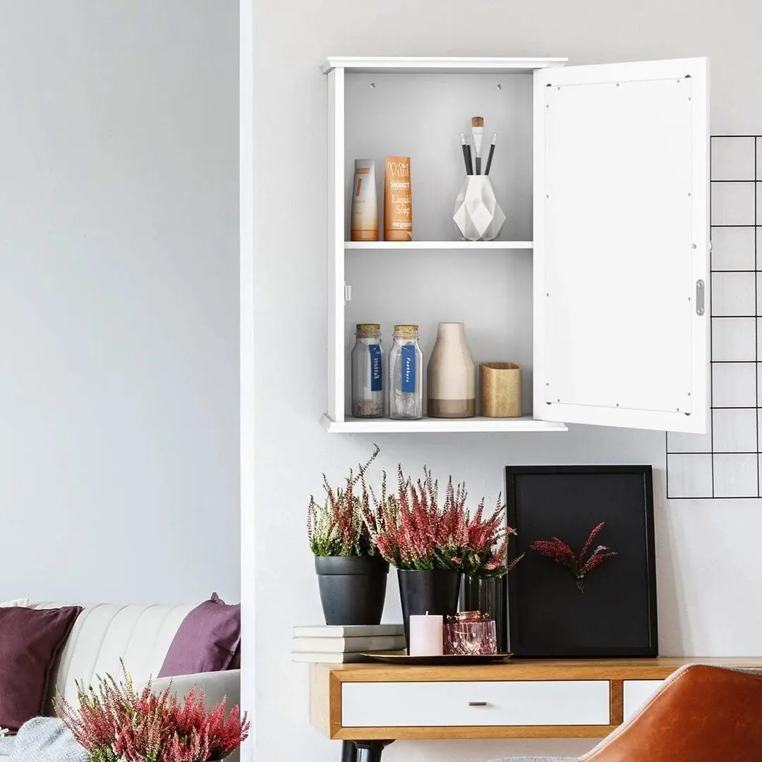 Шкаф с зеркалом Costway HW65846WH (White) - 8