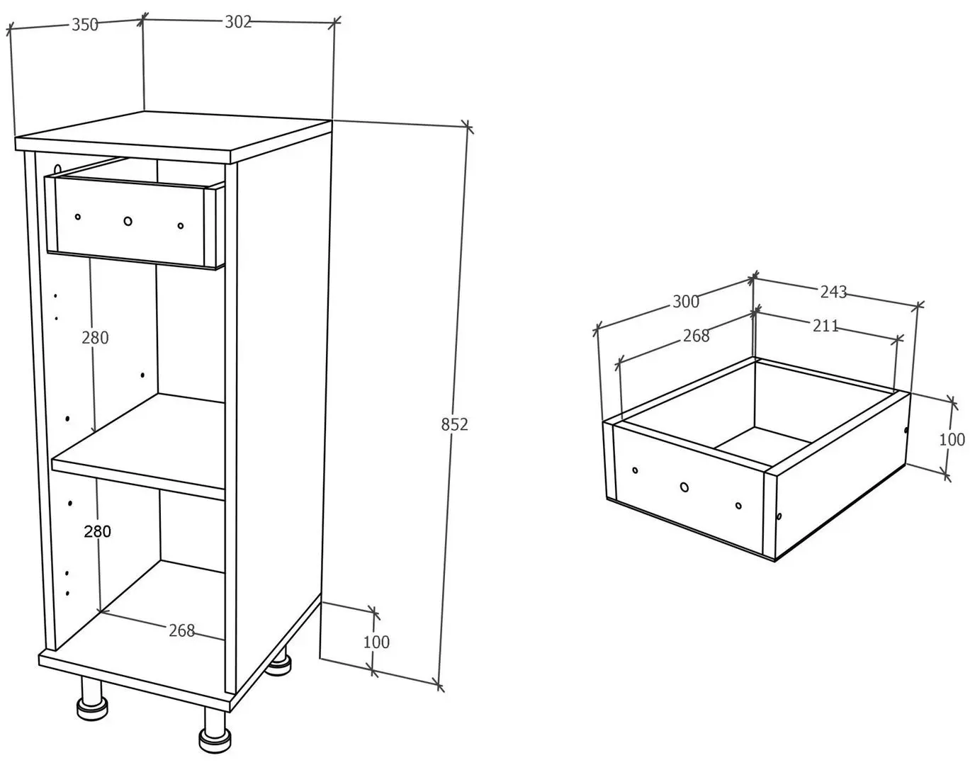 Dulap Haaus Zaria 1D1SZ 85x35 cm (Grey Gloss/White)