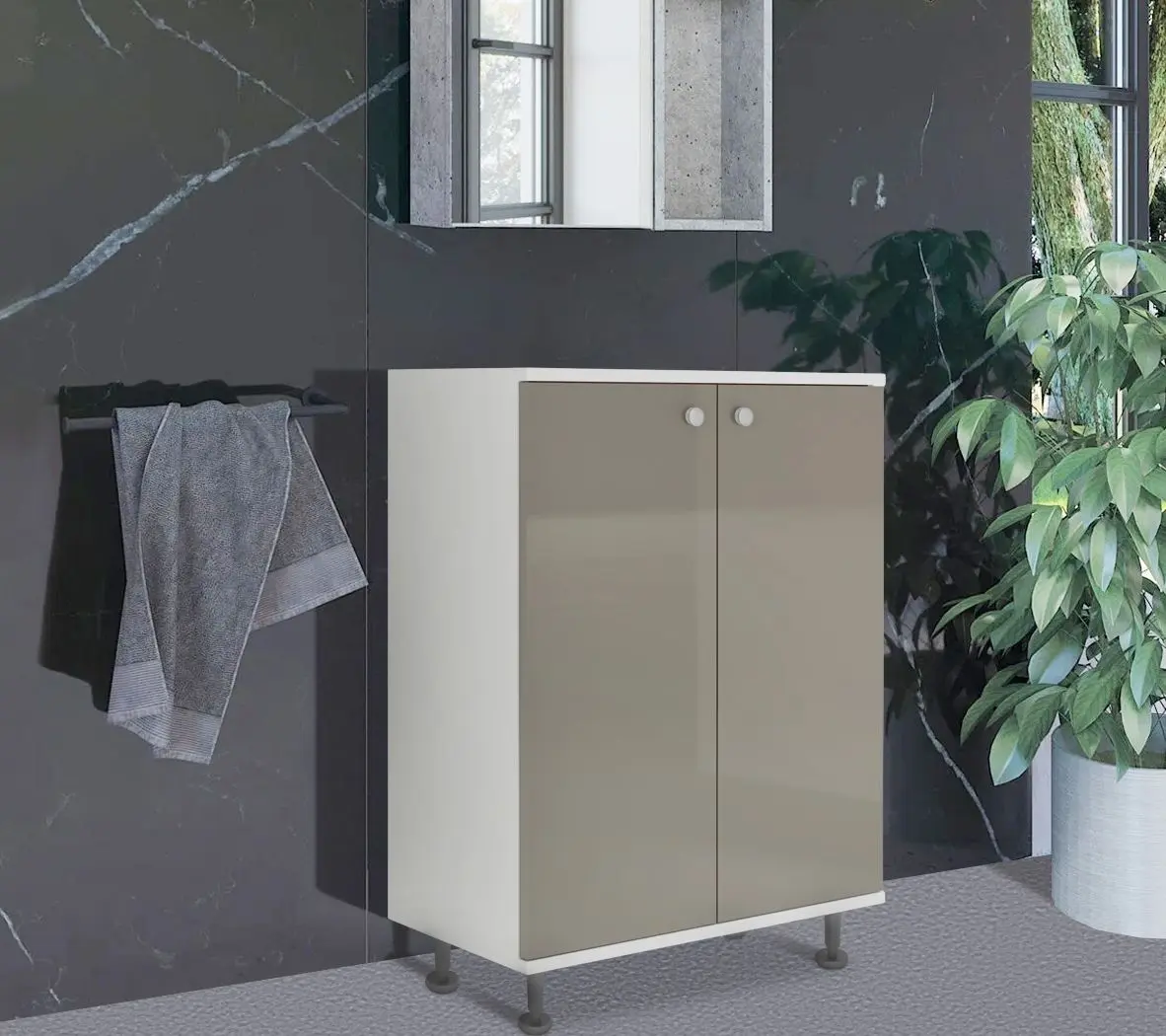 Dulap Haaus Zaria 2D 85x60 cm (Grey Gloss/White)