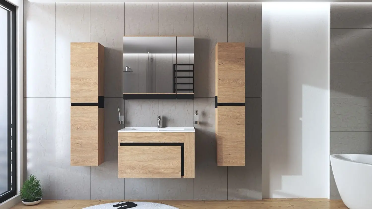 Dulap cu oglinda Halmar Duesa SLU-80 (Gold Oak Craft/Black)