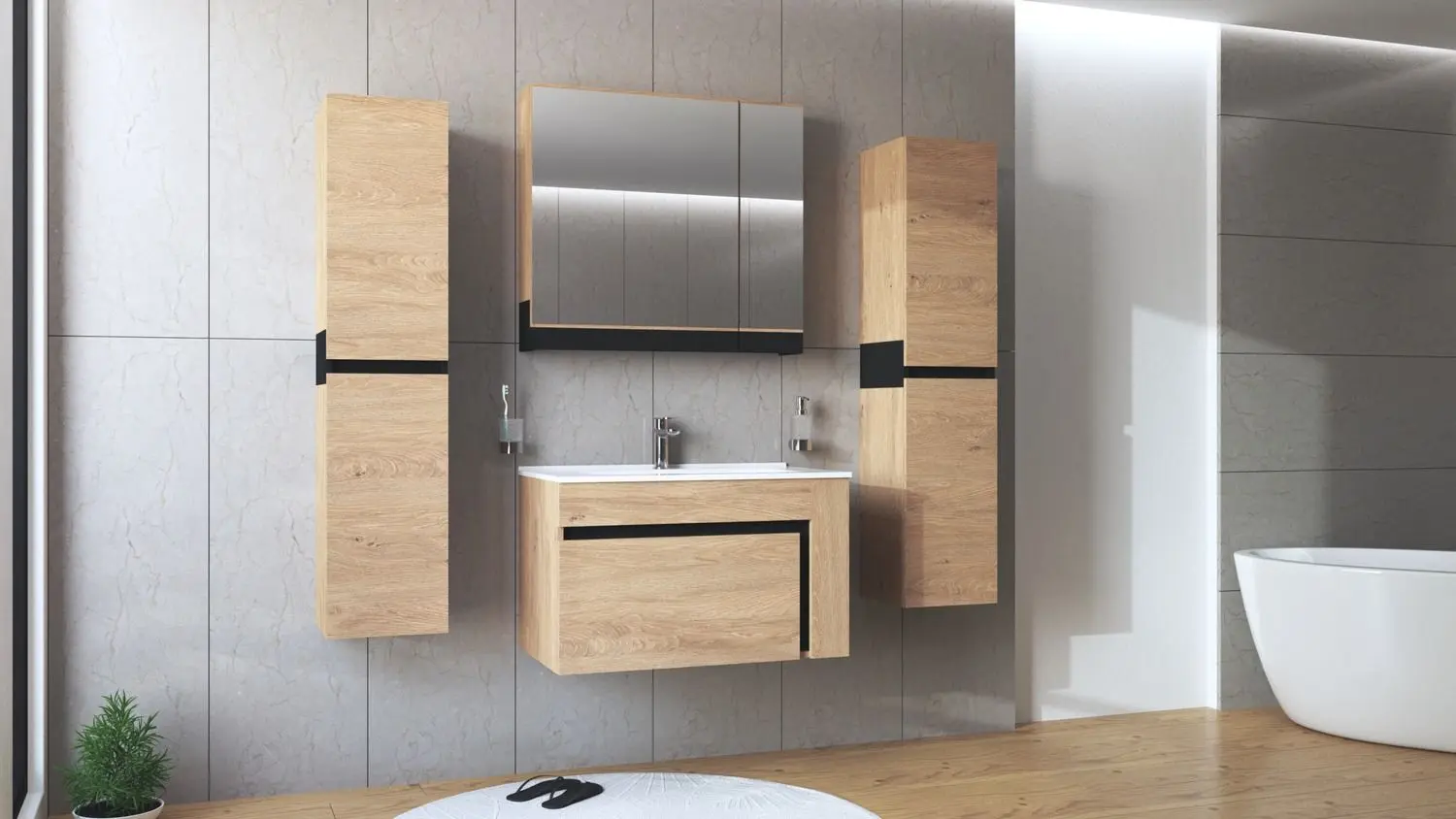 Dulap cu oglinda Halmar Duesa SLU-80 (Gold Oak Craft/Black)