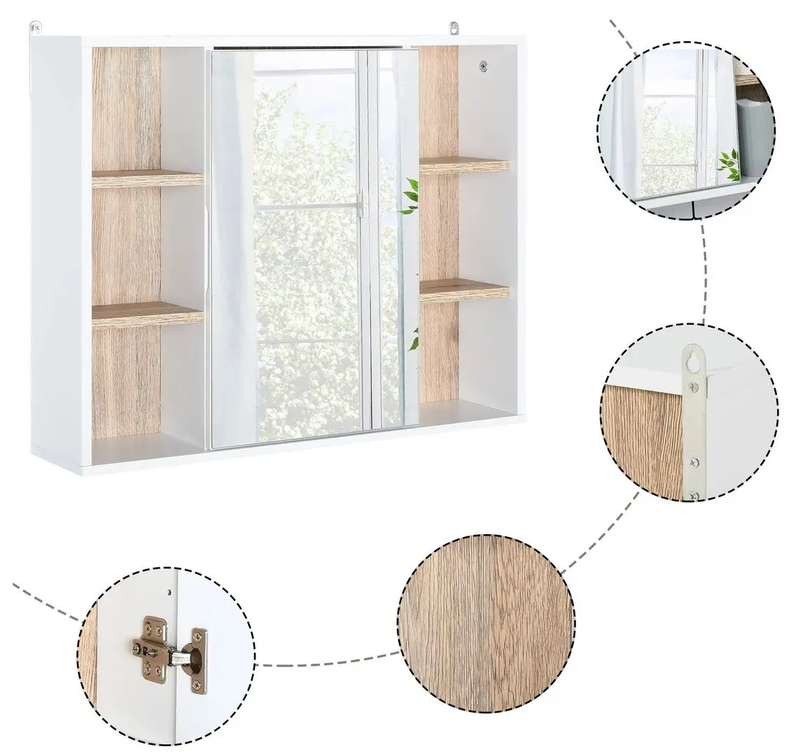 Шкаф с зеркалом Homcom 834-245 60x14x49 cm (White/Natural Oak)