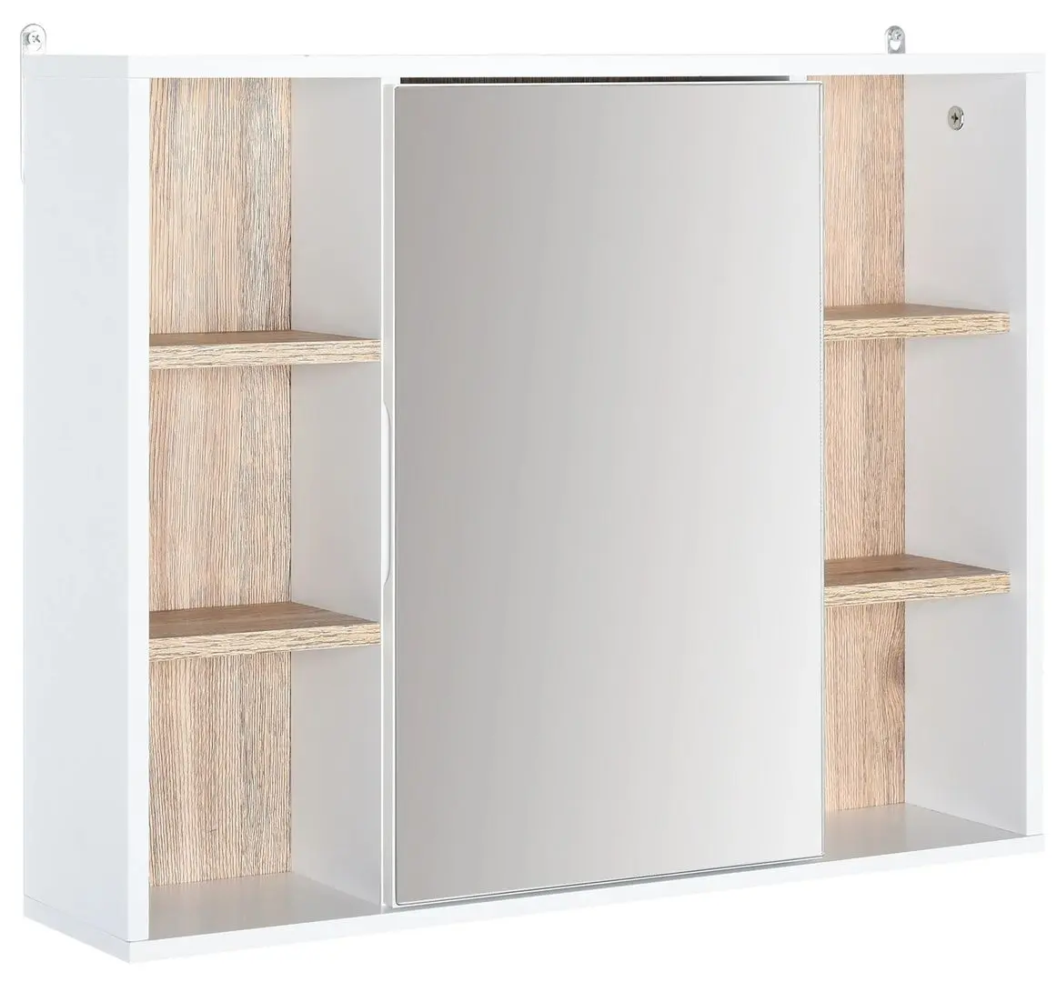 Шкаф с зеркалом Homcom 834-245 60x14x49 cm (White/Natural Oak)