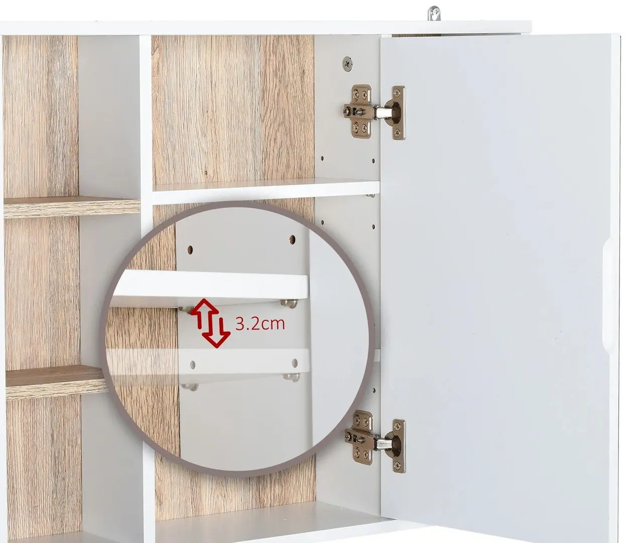 Шкаф с зеркалом Homcom 834-245 60x14x49 cm (White/Natural Oak)