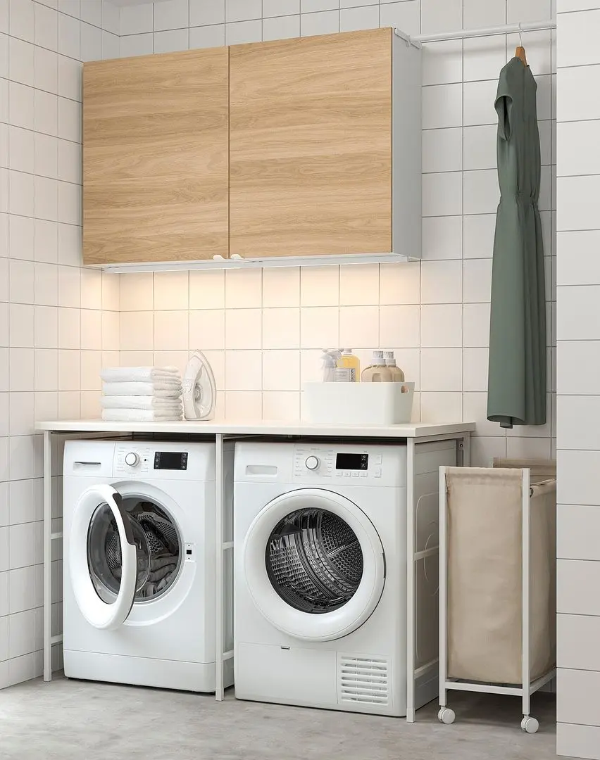 Set mobila pentru baie Ikea Enhet 139x63 (Alb/Aspect Stejar)