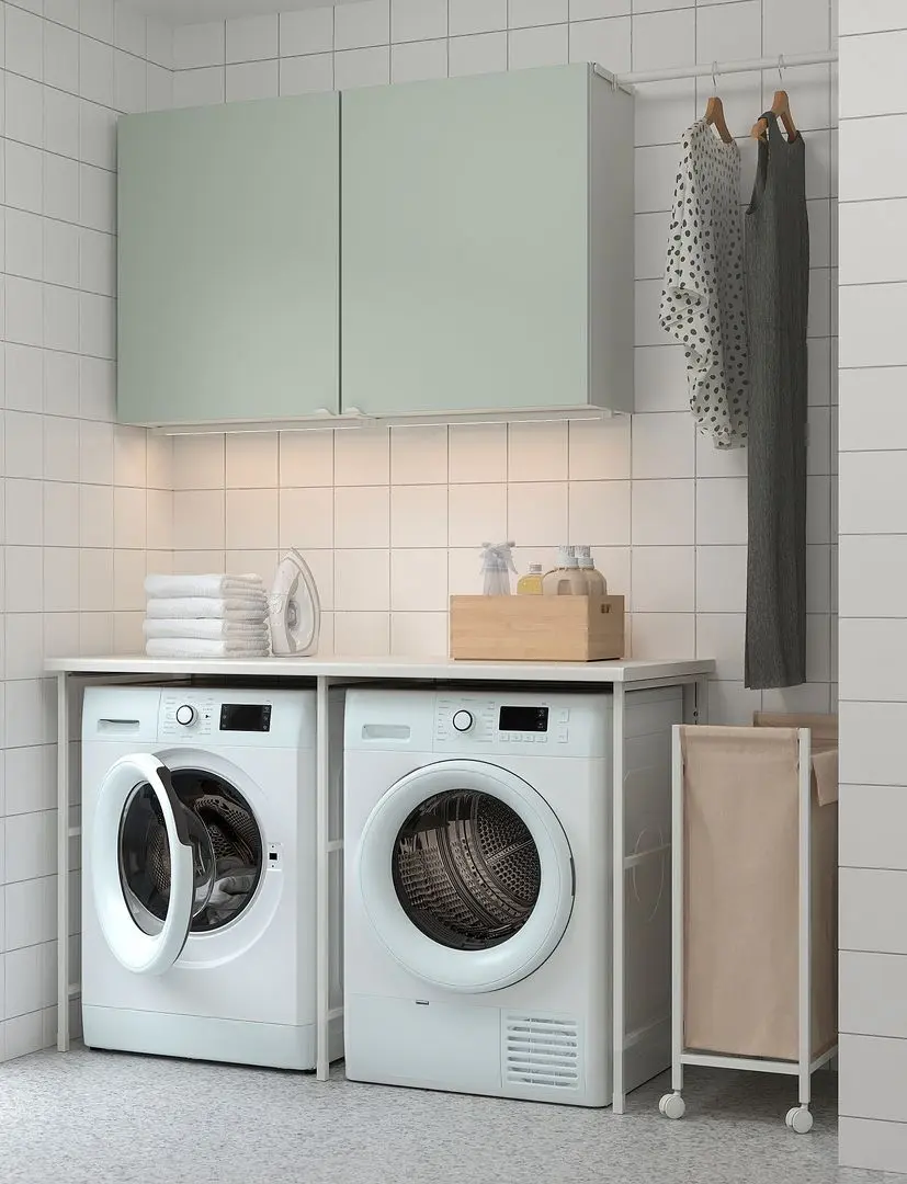 Set mobila pentru baie Ikea Enhet 139x63 (Alb/Gri-Verde Deschis)