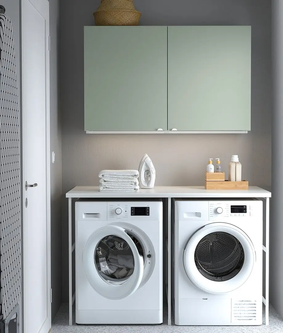 Set mobila pentru baie Ikea Enhet 139x63x90 (Alb/Gri-Verde Deschis)