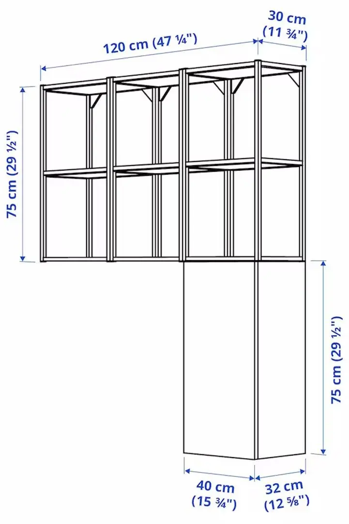Шкаф Ikea Enhet 1 дверца 120x32x150 (Белый/Под Беленый Дуб)
