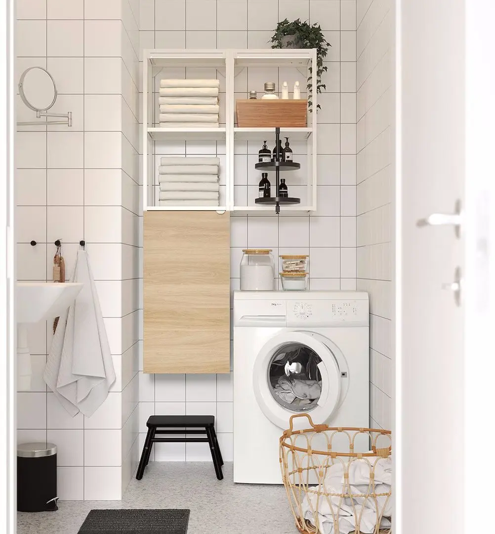 Шкаф Ikea Enhet 80x32x150 (Белый/Под Дуб)