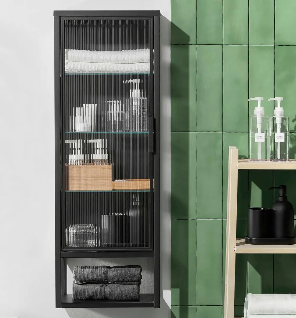 Dulap suspendat Ikea Mossjon 36x18x102 (Antracit/Transparent)