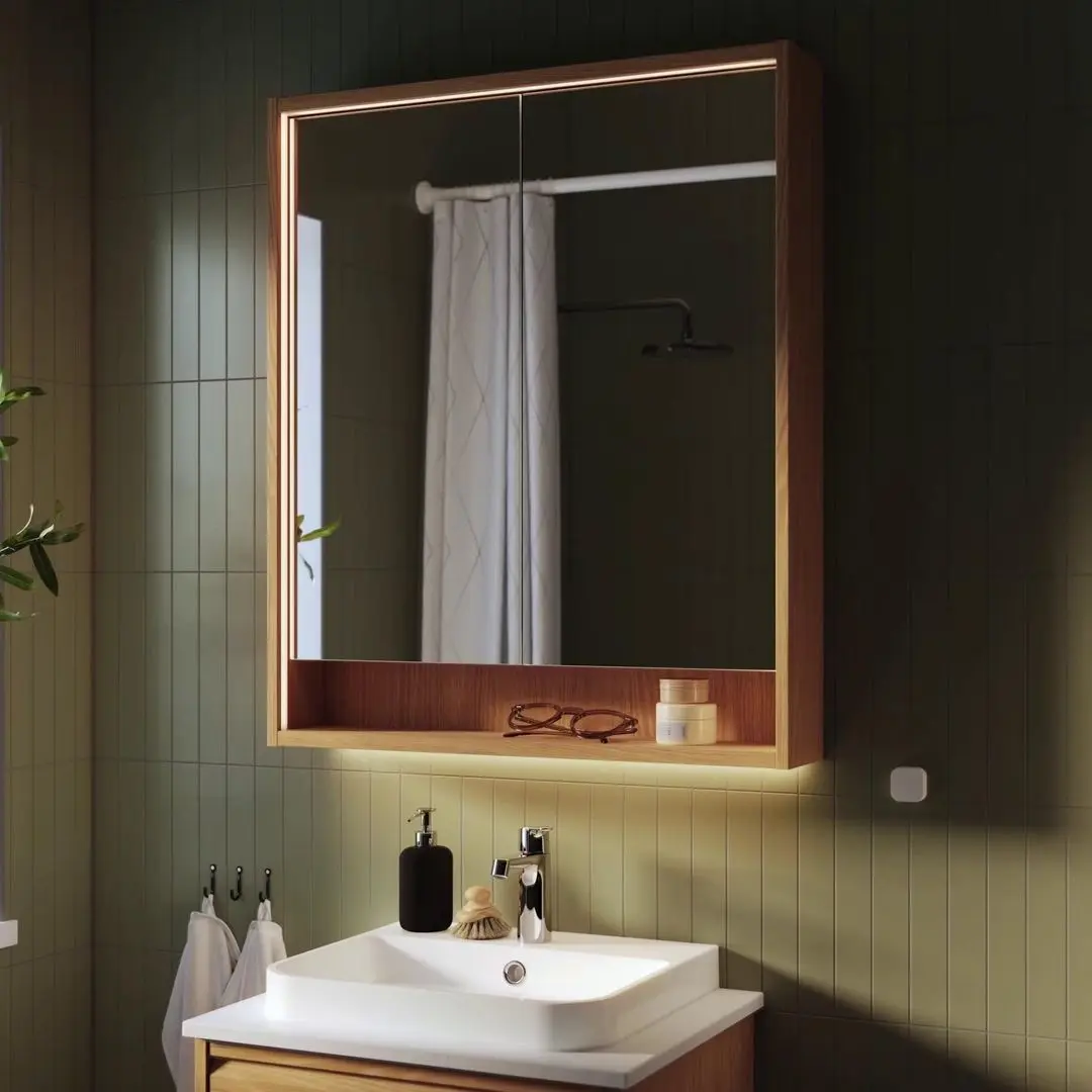 Dulap cu oglinda Ikea Faxalven iluminat integrat 100x15x95 (Aspect Stejar)