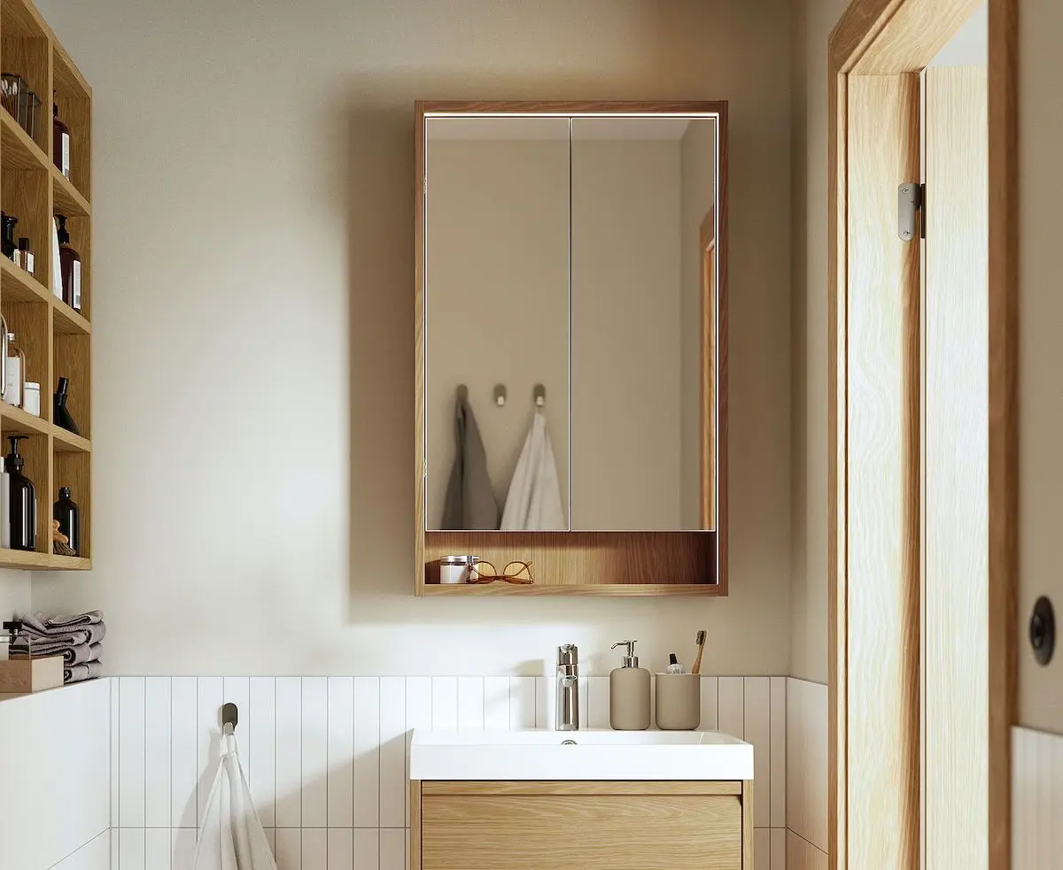 Шкаф с зеркалом Ikea Faxalven встроенная подсветка 60x15x95 (Имитация Дуба)