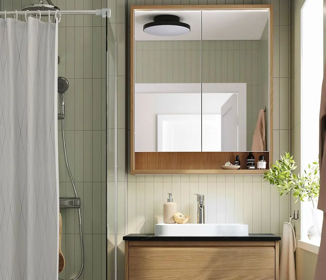 Dulap cu oglinda Ikea Faxalven iluminat integrat 80x15x95 (Aspect Stejar)