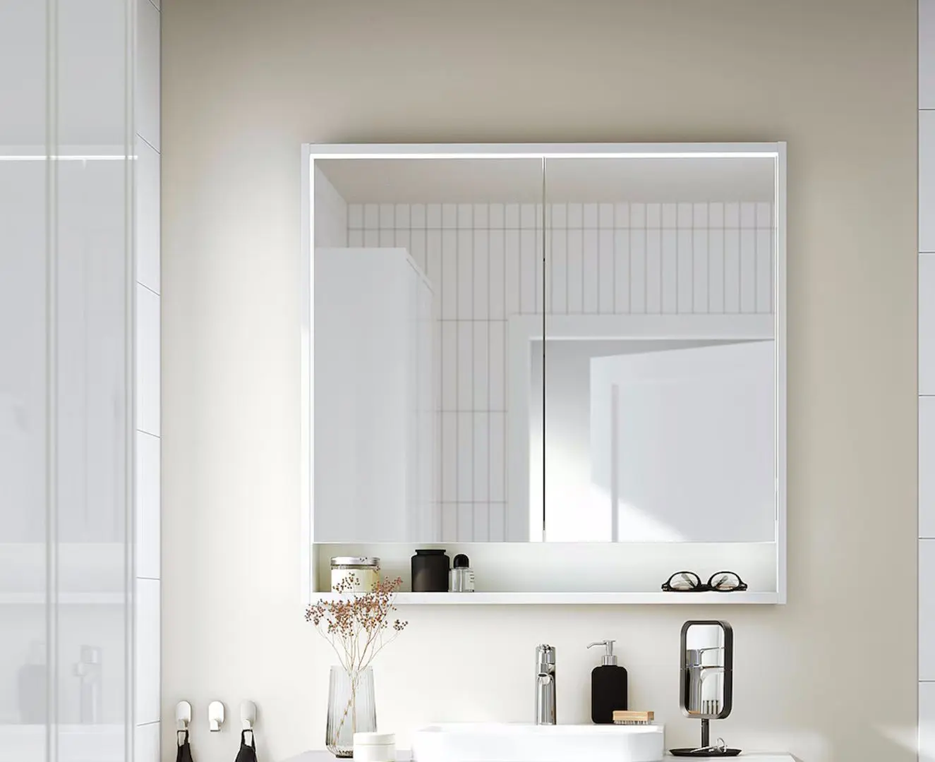 Dulap cu oglinda Ikea Faxalven iluminat integrat 100x15x95 (Alb)