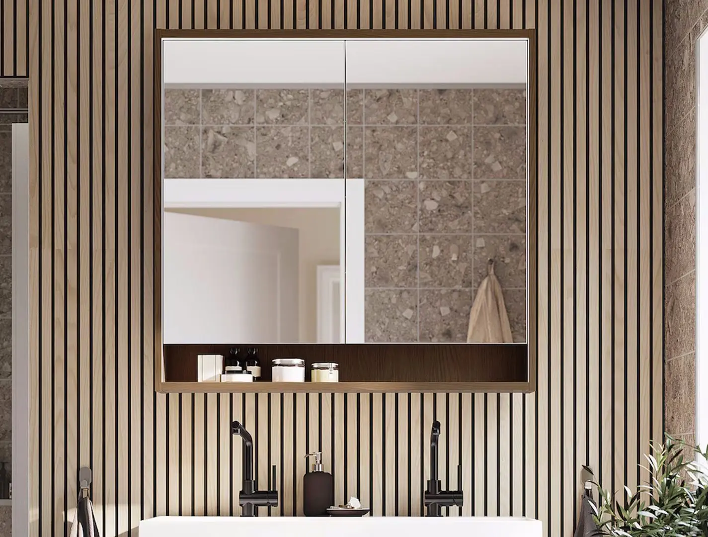 Dulap cu oglinda Ikea Faxalven iluminat integrat 100x15x95 (Maro/Aspect Stejar)