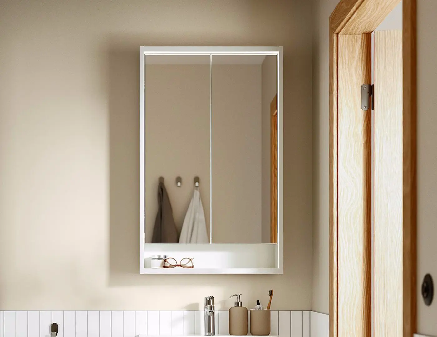 Dulap cu oglinda Ikea Faxalven iluminat integrat 60x15x95 (Alb)