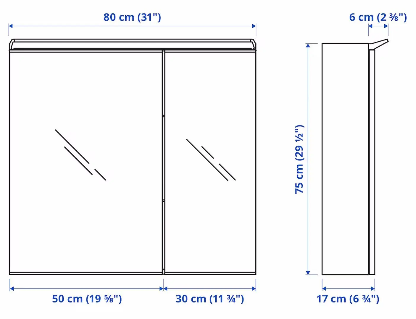 Шкаф с зеркалом Ikea Treasjon 80x17x75 (Белый)