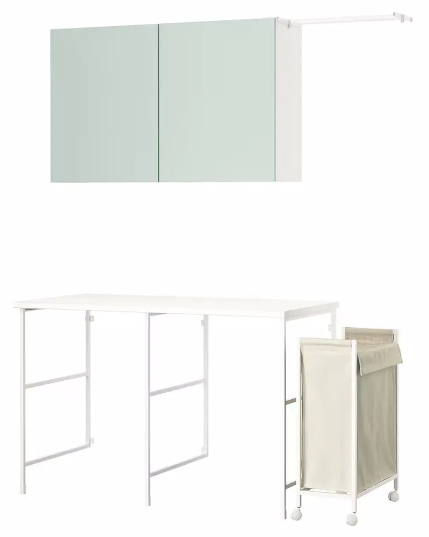 Set mobila pentru baie Ikea Enhet 139x63.5 (Alb/Gri-Verde Deschis) - 4