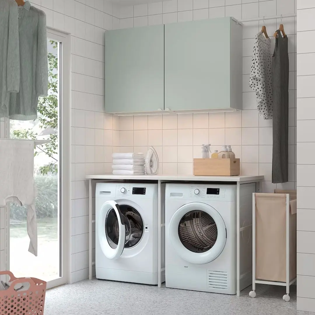 Set mobila pentru baie Ikea Enhet 139x63.5 (Alb/Gri-Verde Deschis)