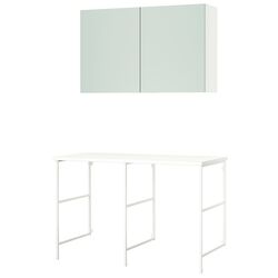 Set mobila pentru baie Ikea Enhet/Hemtrask 139x63.5x93.5 (Alb/Gri-Verde Deschis) Thumb