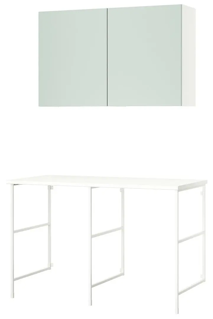 Set mobila pentru baie Ikea Enhet/Hemtrask 139x63.5x93.5 (Alb/Gri-Verde Deschis) - 3