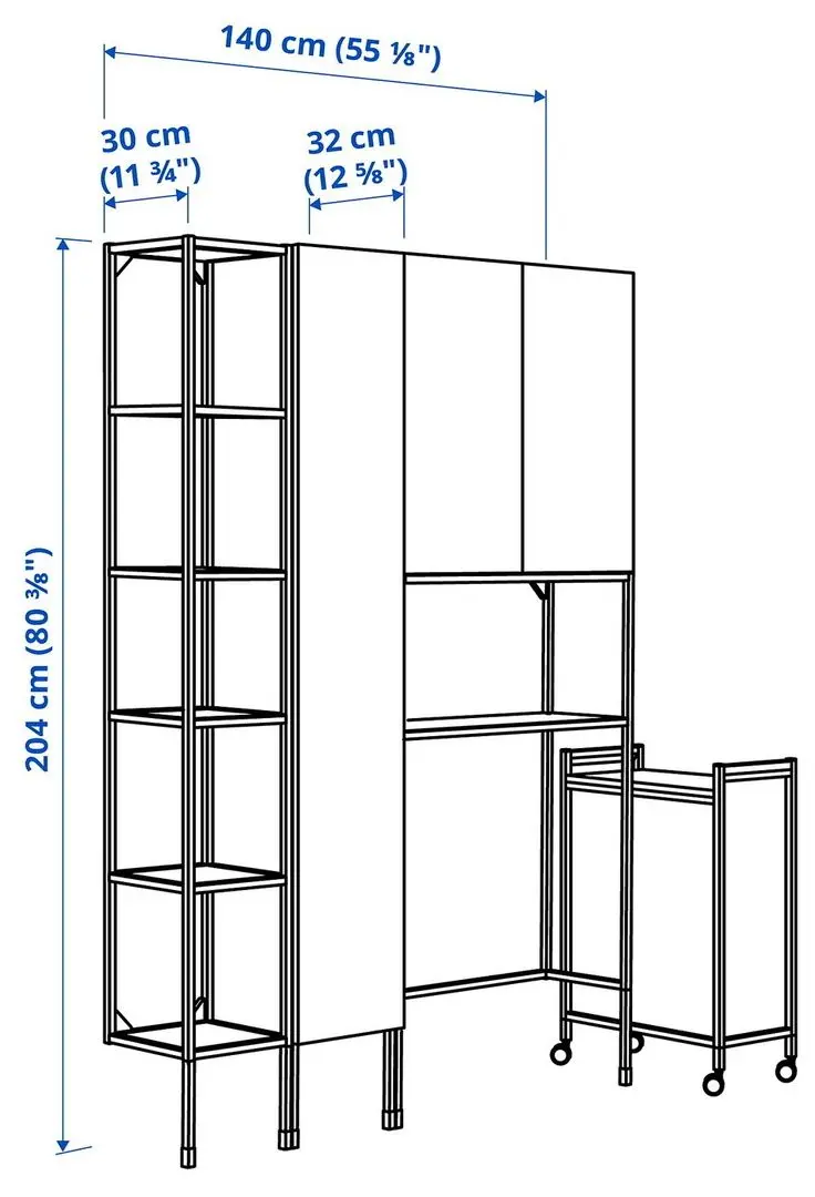 Sistem depozitare Ikea Enhet cos rufe 140x32x204 (Antracit/Alb)