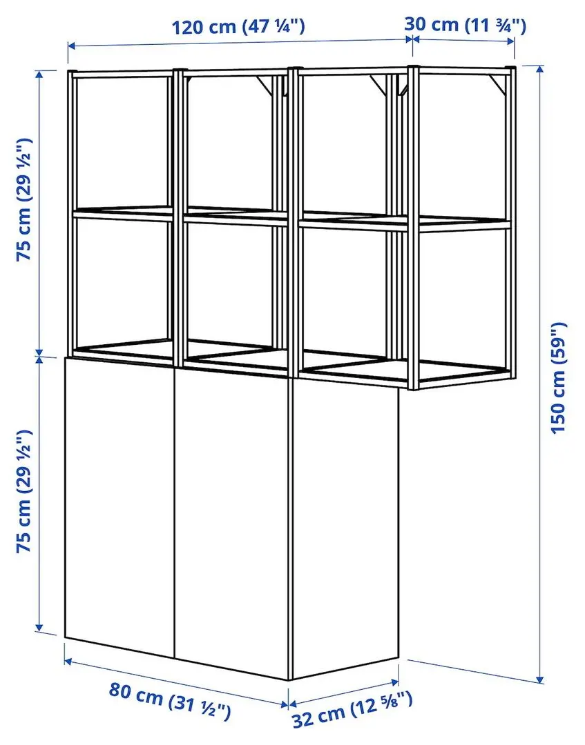Система хранения Ikea Enhet подвесная рама/2 дверцы 120x32x150 (Белый/Под Дуб) - 2