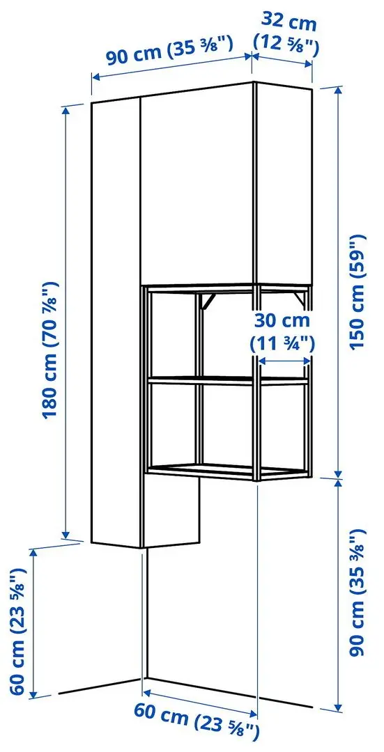 Sistem depozitare Ikea Enhet raft/corp 90x32x180 (Antracit/Alb)