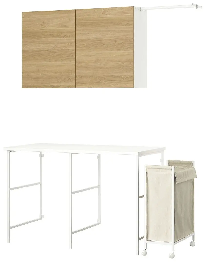 Комплект мебели для ванной Ikea Enhet выдвижная рейка 139x63.5 (Белый/Под Дуб) - 3