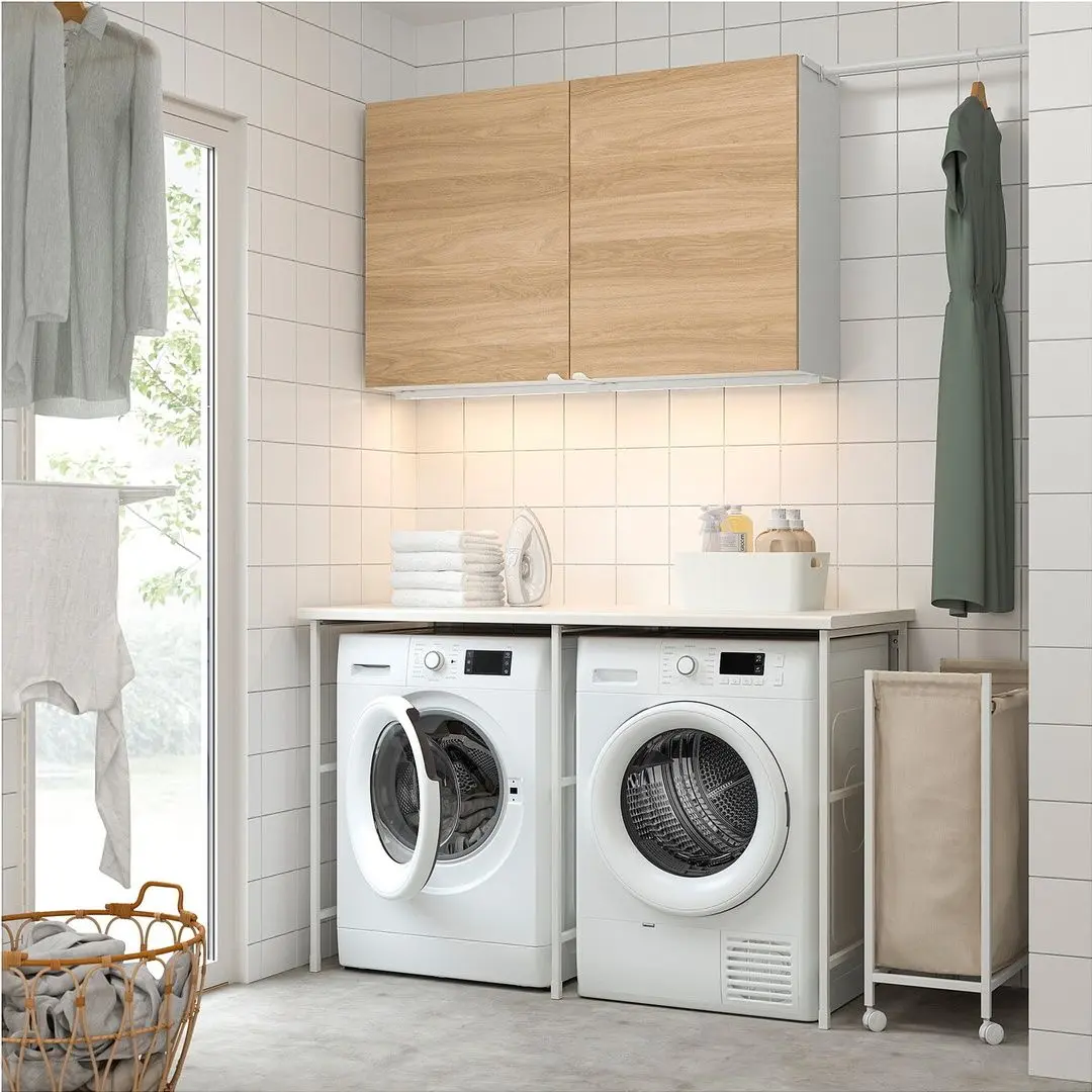 Комплект мебели для ванной Ikea Enhet выдвижная рейка 139x63.5 (Белый/Под Дуб)