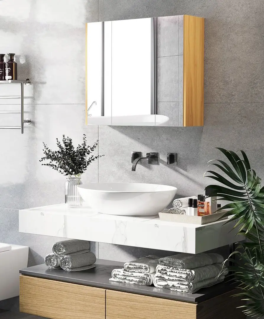 Шкаф с зеркалом Kleankin 834-559V80WT (White/Natural Wood)