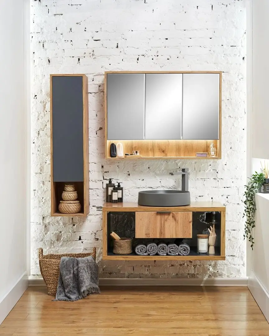 Dulap cu oglinda Sanelit 102 Taho LED 1000 (Wood)