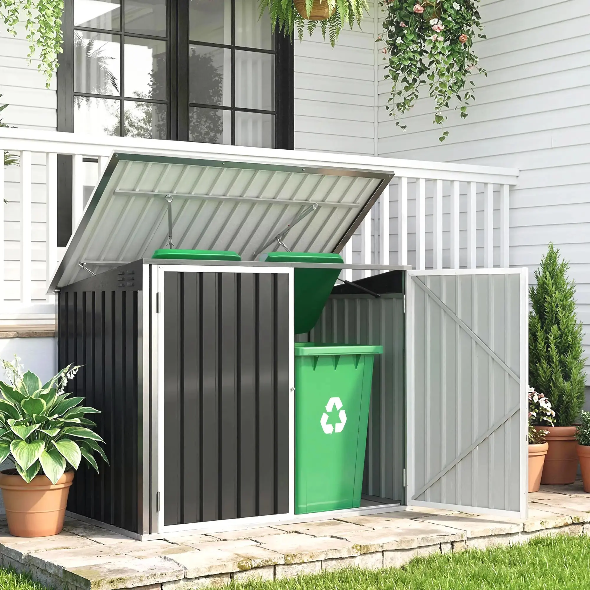Dulap pentru pubele Outsunny 845-436V02CG (Dark Grey) - 6