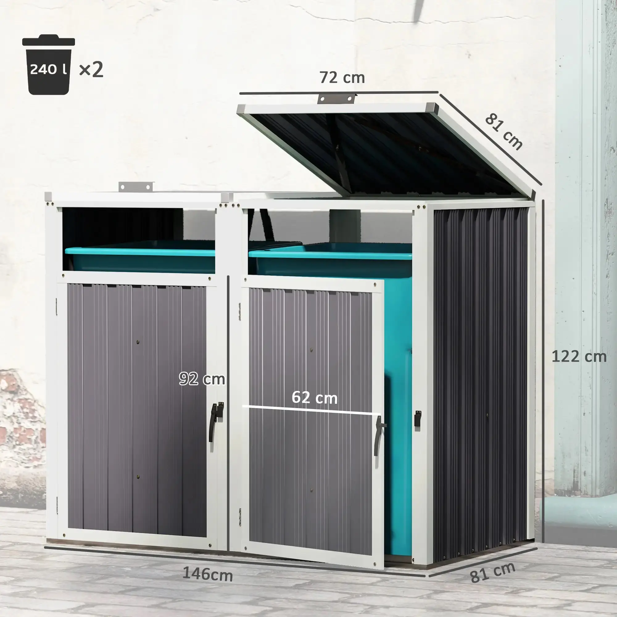 Dulap pentru pubele Outsunny 84H-271V01CG (Dark Grey) - 4
