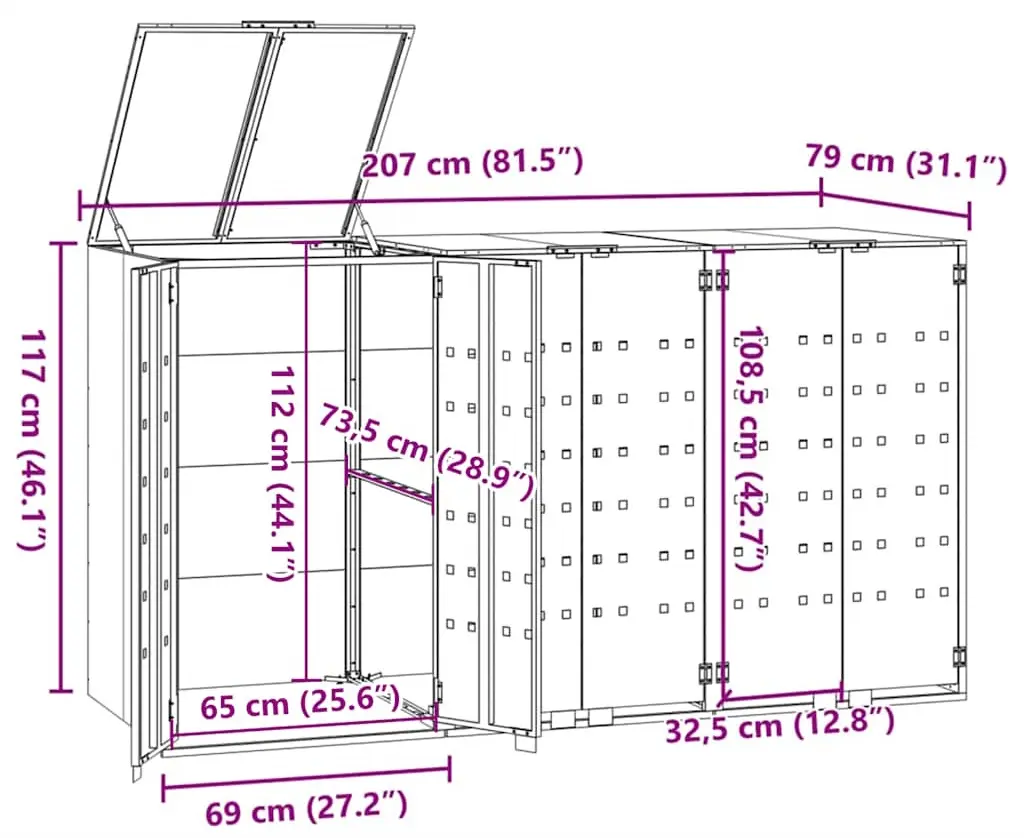 Шкаф для мусорных контейнеров VidaXL 3279978 (Black)