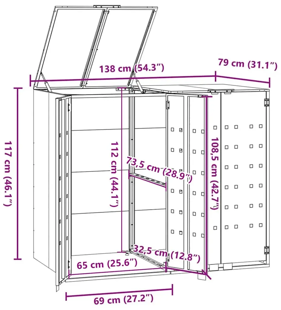 Шкаф для мусорных контейнеров VidaXL 3279987 (Grey)