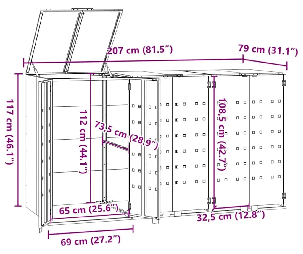 Шкаф для мусорных контейнеров VidaXL 3279988 (Grey) - 11